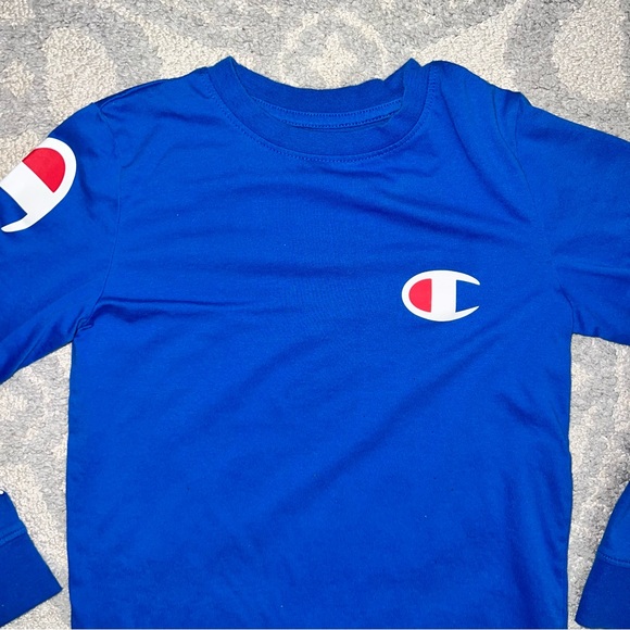 Champion Kids Long Sleeve Shirt in Blue with Logo - Picture 2 of 3